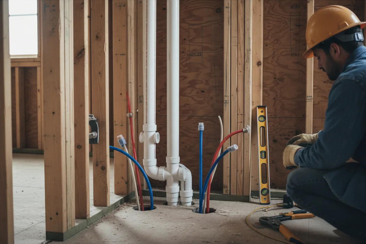 Drain and supply rough-in during Sump Pump Repair in Niles